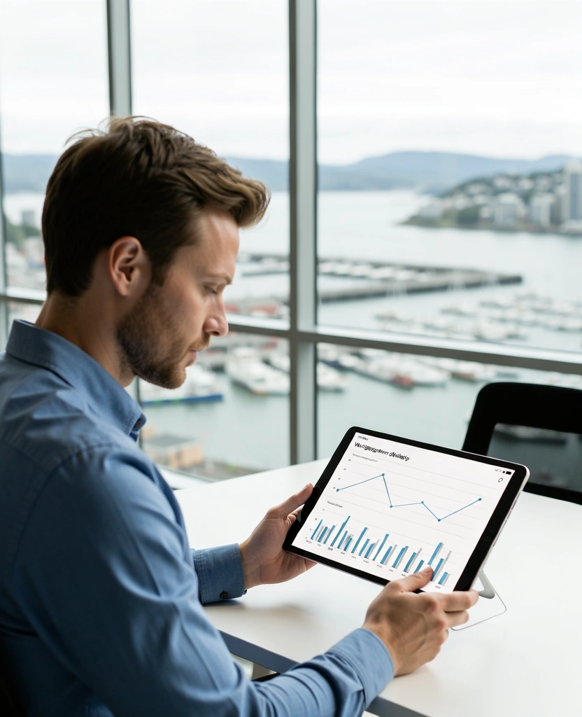 Data scientist analyzing growth metrics in Wellington office