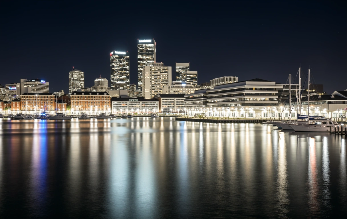 Wellington business district at night